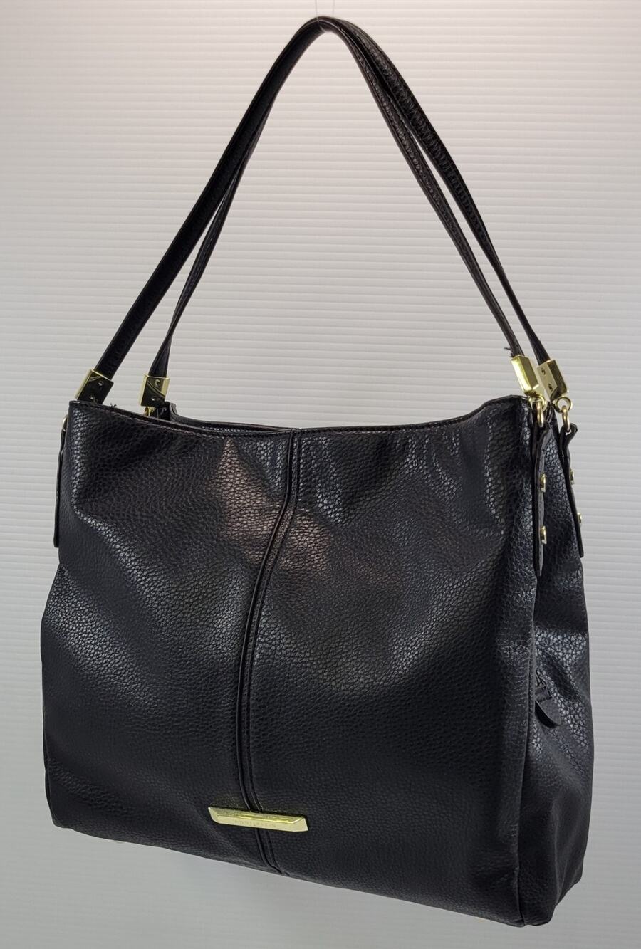 *Z1) Anne Klein Black Faux Pebble Leather Shoulder Tote Hand Bag Purse